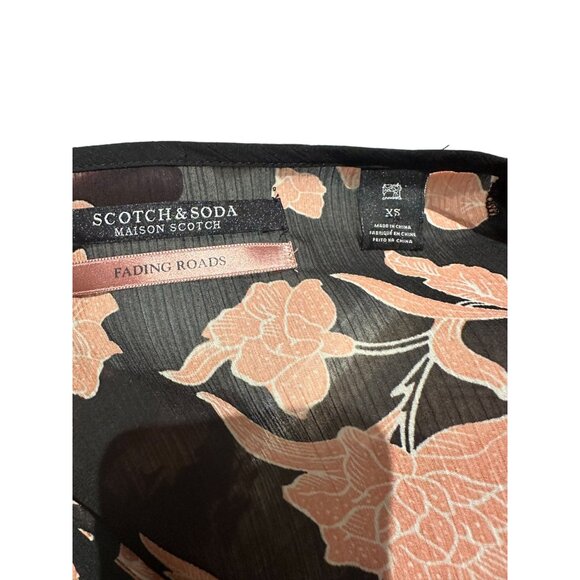 SCOTCH & SODA Black Pink Bird Floral Sheer Top Size XS - Picture 6 of 8
